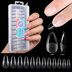 Gelike ec Short Almond Nail Tips: Pre-Etched Cover Acrylic Fake Nails