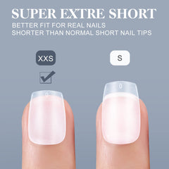 XXS Short Coffin Nail Tips 300PCS Clear Nail Tip Kit for Soak Off Nail Extension, Pre-Buff PMMA Soft Gel Nail Tips Break Resistant Full Cover Gel Nail Tip 15 Sizes-XXS COFFIN