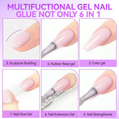 Gelike EC 6-in-1 Jelly Builder Gel Nail Glue:Blissful Blush Pink UV Rubber Base Gel for Apex Building – Extra Strong Adhesive for Press On & Acrylic Nail Tips for Home DIY Girls Gift