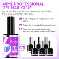 Gelike EC Professional Bulk Nail Glue: 40ml Salon Size Gel Nail Glue - 5X More Value for Press On Nails Acrylic & Nail Tips - Strong & Quick Dry UV Gel Adhesive for Nail Artists & Small Businesses