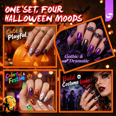 Gel Polish Set for Halloween-themed Box Spooky Nail Art Black Orange Purple