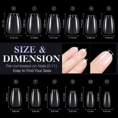 gelike ec Extra Short Soft Gel Nail Tips Kit for Soak Off Nail Extensions,Full Cover,Coffin Shaped,Pre-buff PMMA Resin,Clear Ultra-Thin Design,12 Sizes,240 Pieces,Extra Short Coffin