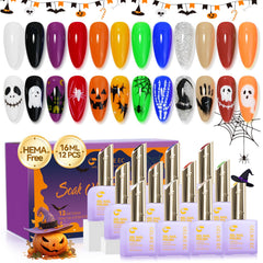 Gel Polish Set for Halloween-themed Box Spooky Nail Art Black Orange Purple