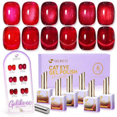 gelike ec Red Cat Eye Gel Nail Polish Set 6 Colors, Crimson Velvet, 16ml