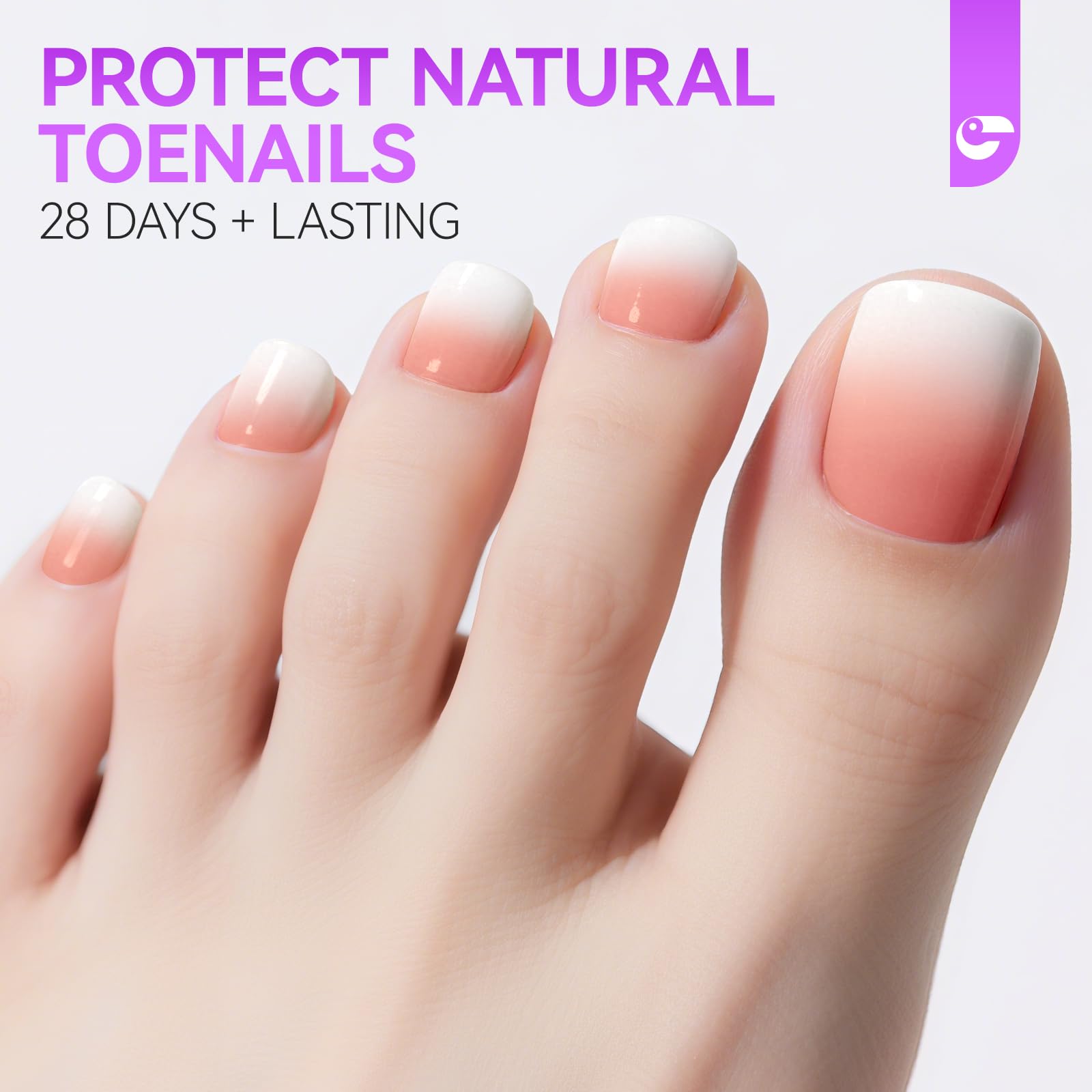 Press on Toenails for Wide Beds: 240 Pcs Peach Pink Ombre French