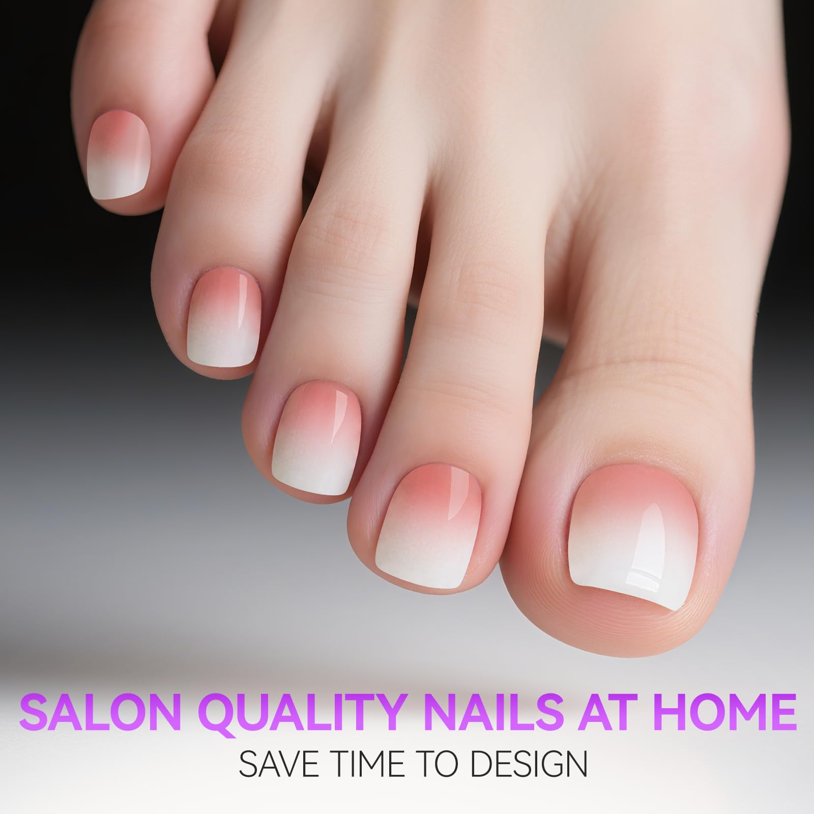 Press on Toenails for Wide Beds: 240 Pcs Peach Pink Ombre French