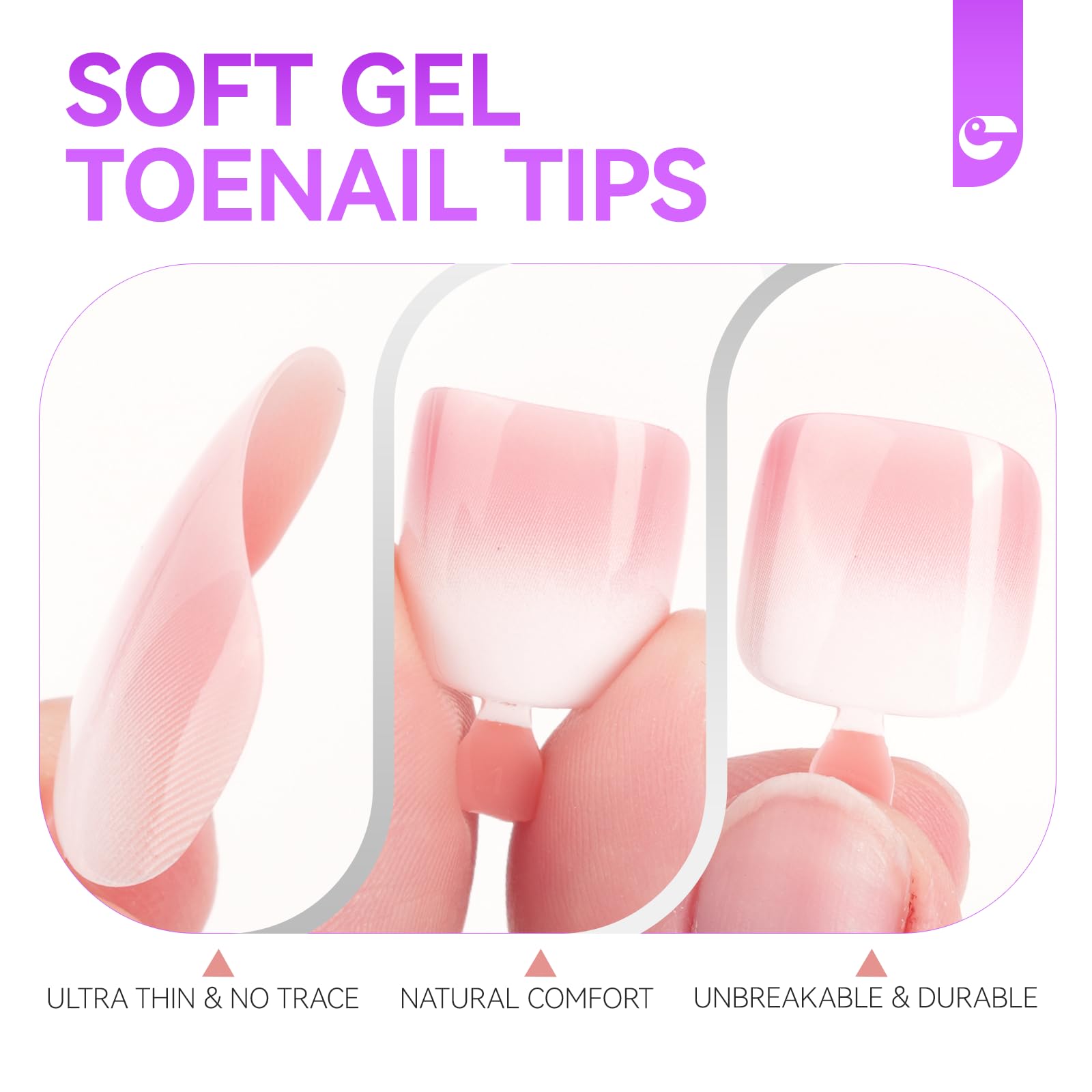 Gelike Ec Press on Toenails for Wide Beds: 240 Pcs Blush Pink Ombre French