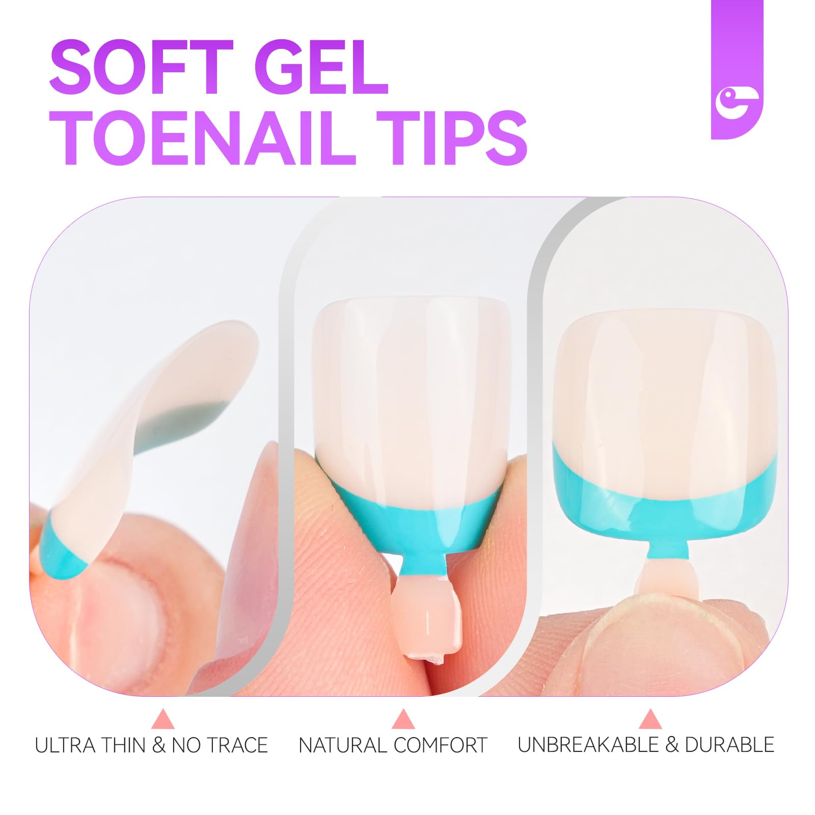 Gelike Ec Press on Toenails for Wide Beds: 240 Pcs Rainbow French Tips