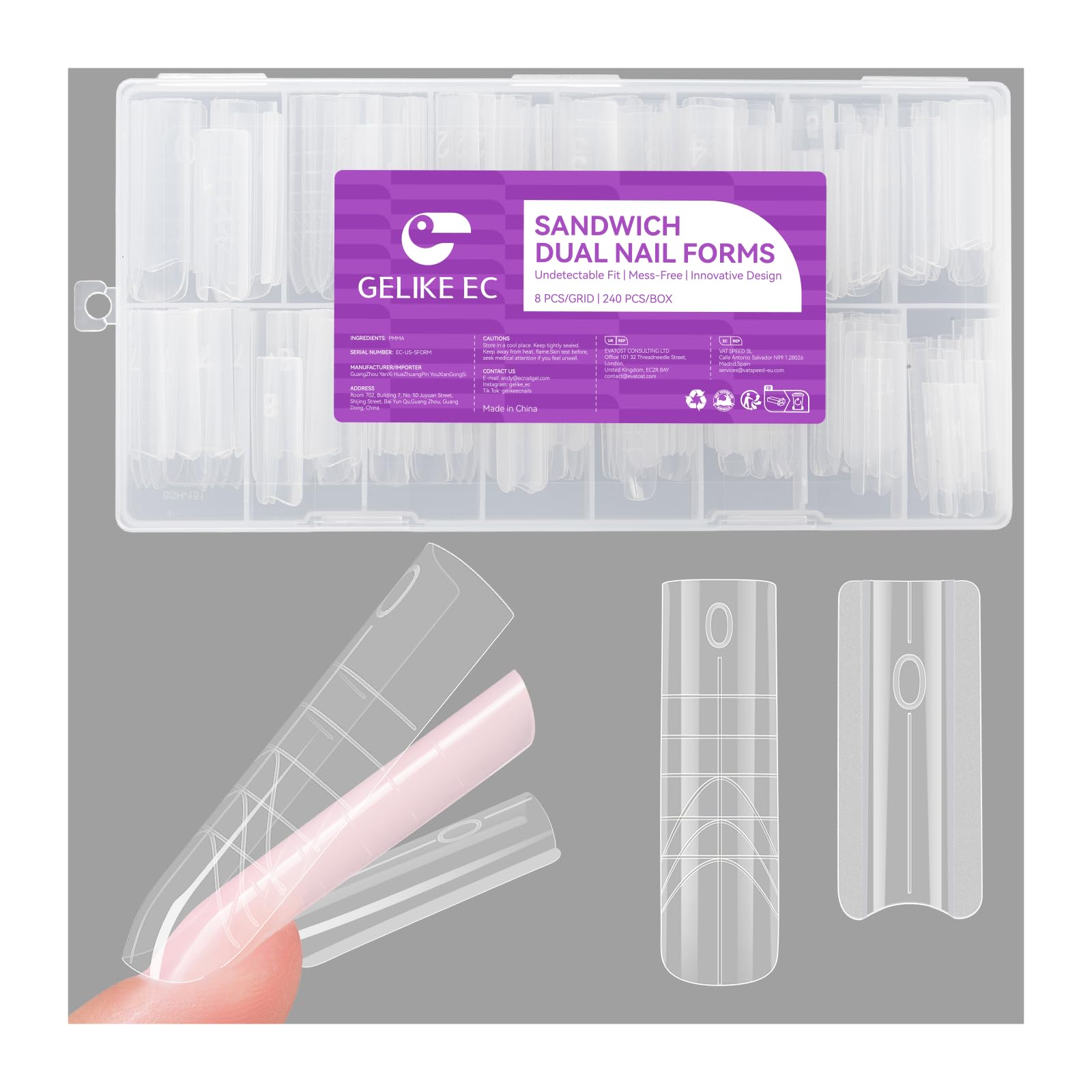 Gelike Sandwich Dual Forms for Polygel Reusable Square Dual Nail Form DIY