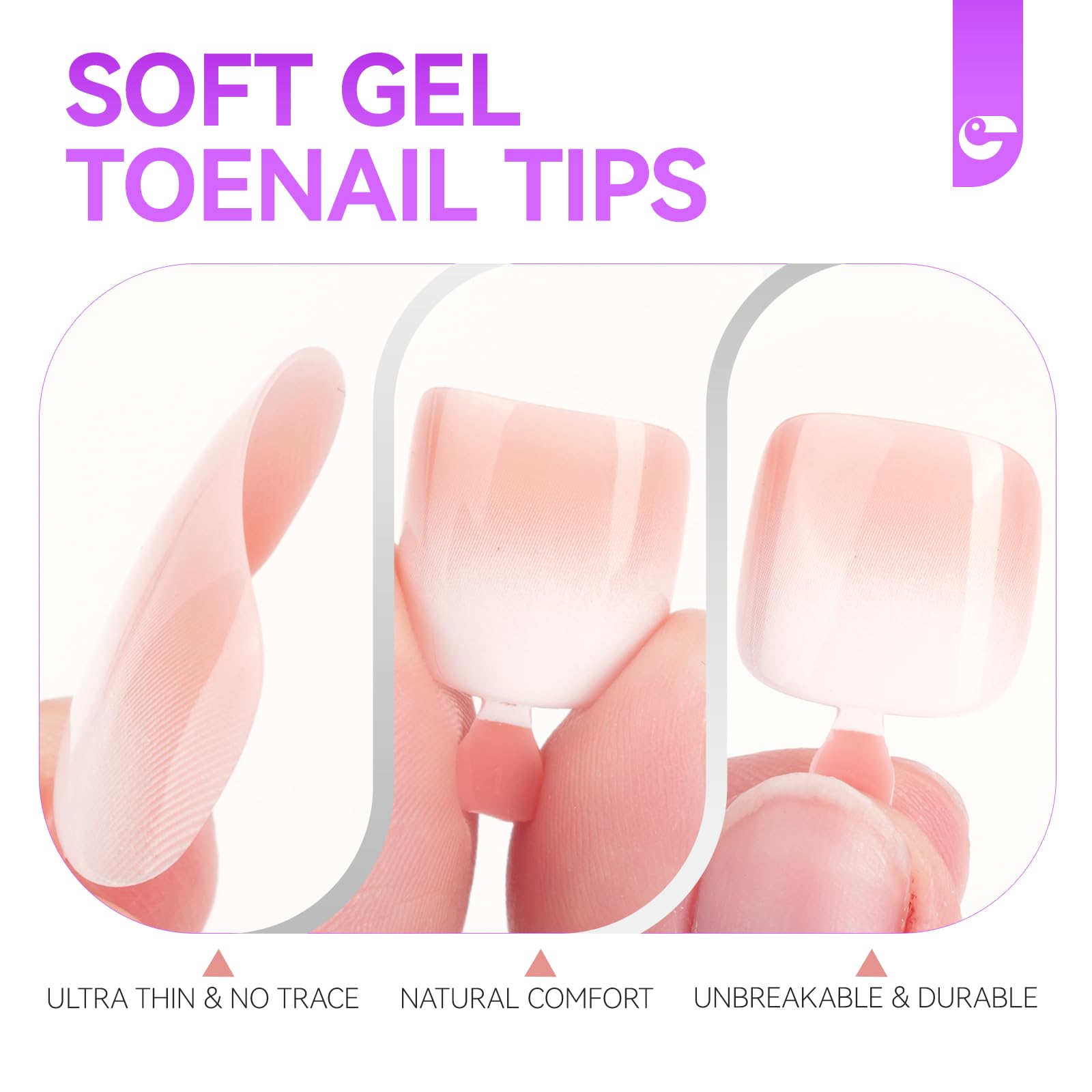 Press on Toenails for Wide Beds: 240 Pcs Peach Pink Ombre French
