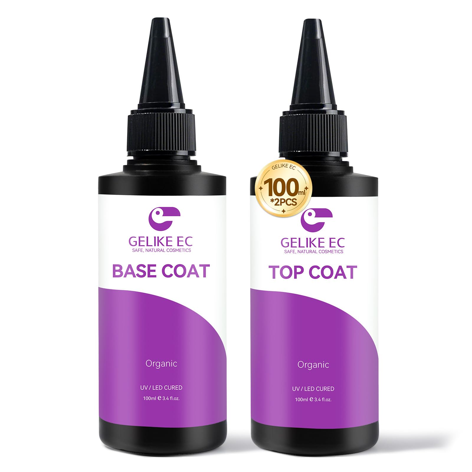 gelike ec Base Gel & Top Coat Set 2 x 100ml HEMA-Free Salon Refill Duo Kit