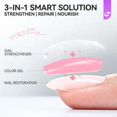 Nail Polish Strengthener and Growth Treatment: Pink Gelike EC 6 in 1 Natural Nail Hardener Extra Strong and Growth - Long Lasting Nail Repair for Damaged Nails - For Daily Work Home Salon