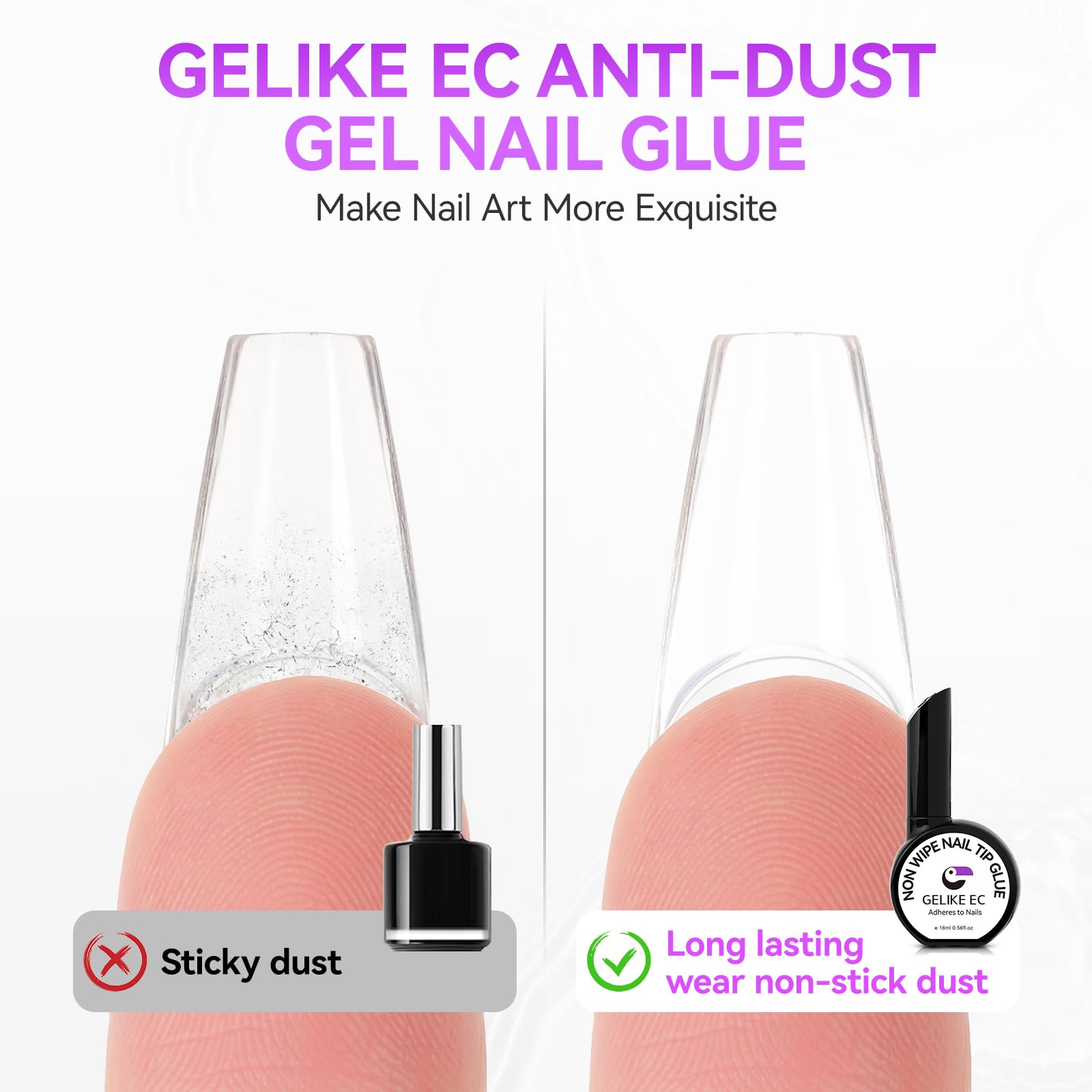 Gelike Gel Nail Glue for Press Ons - No Wipe Strong Nail Glue for Nail Tips