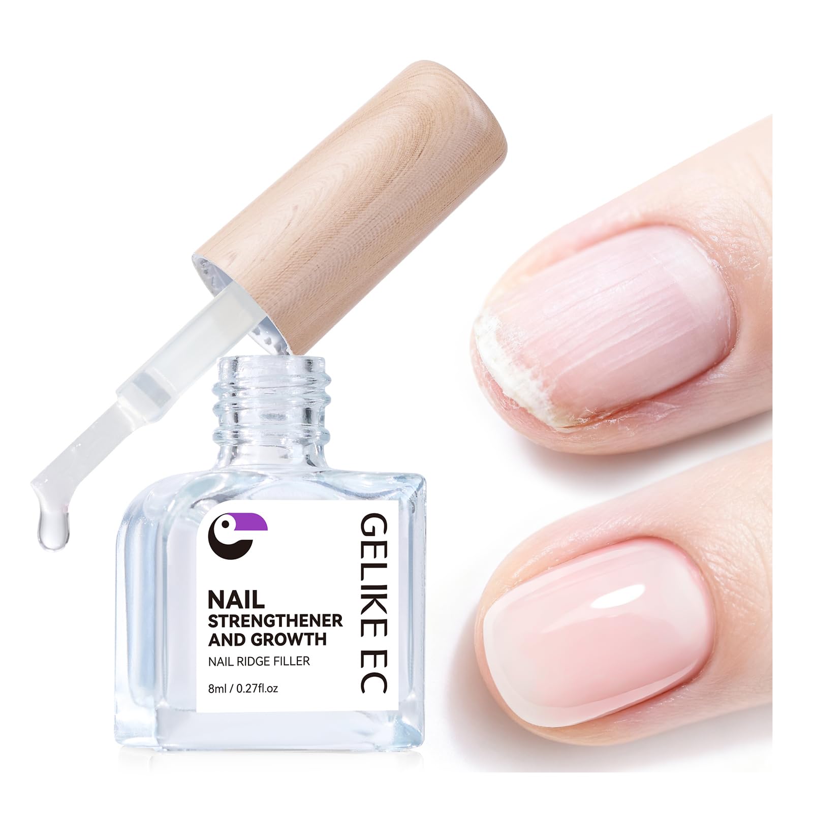 Nail Ridge Filler For Damaged Nails: Gelike ec 8 in 1 Nail Strengthener for Thin Nails and Growth - Protein Nail Ridge Filler with Top Coat Free