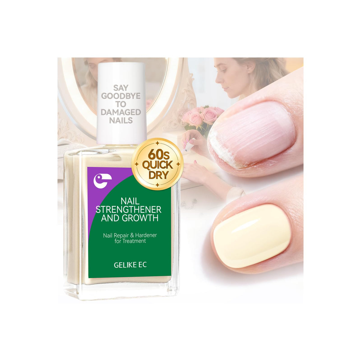 Nail Hardener Extra Strong and Growth: Milky Apricot 15ml Natural Nail Polish Strengthener and Growth for Damaged Nails - 6 in 1 Nails Repair for Housewives Working Women Manicure Home Salon Daily Use
