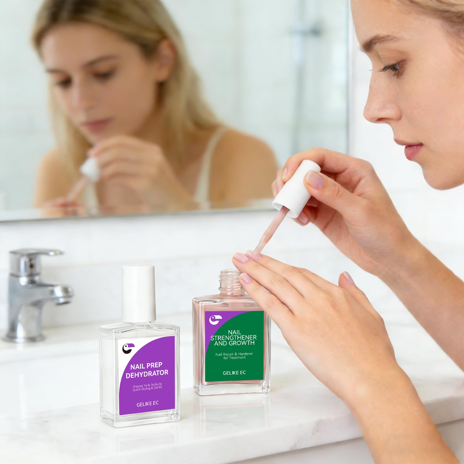 Nail Growth Treatment and Dehydrator Kit: Nude Strengthener for Weak Nails