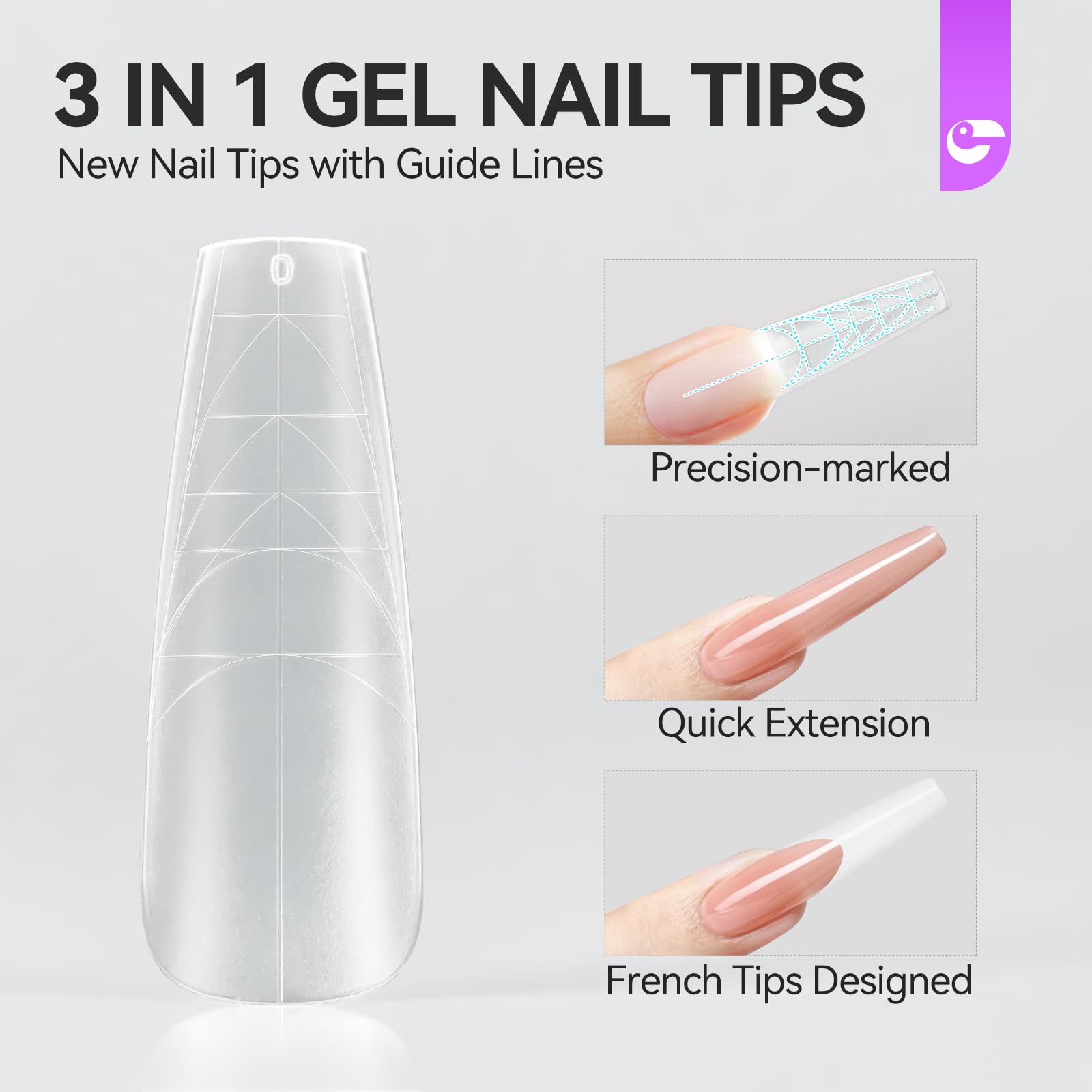 gelike ec Nail Tips for Salon: 100Pcs Coffin 3-in-1 Quick French Matte Tips