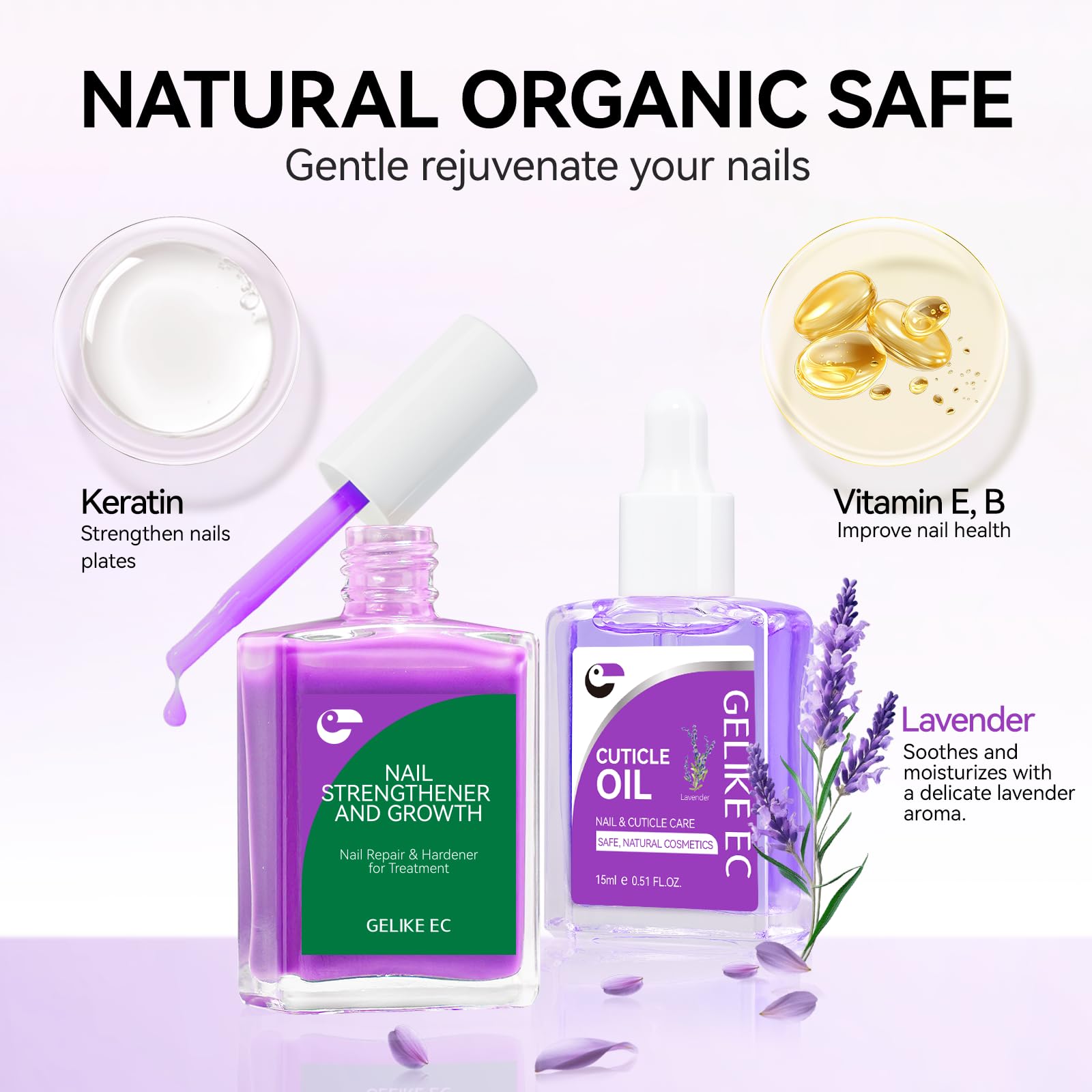Gelike Nail Strengthener Kit for Beginner: Purple Easy-Use for Split Nail