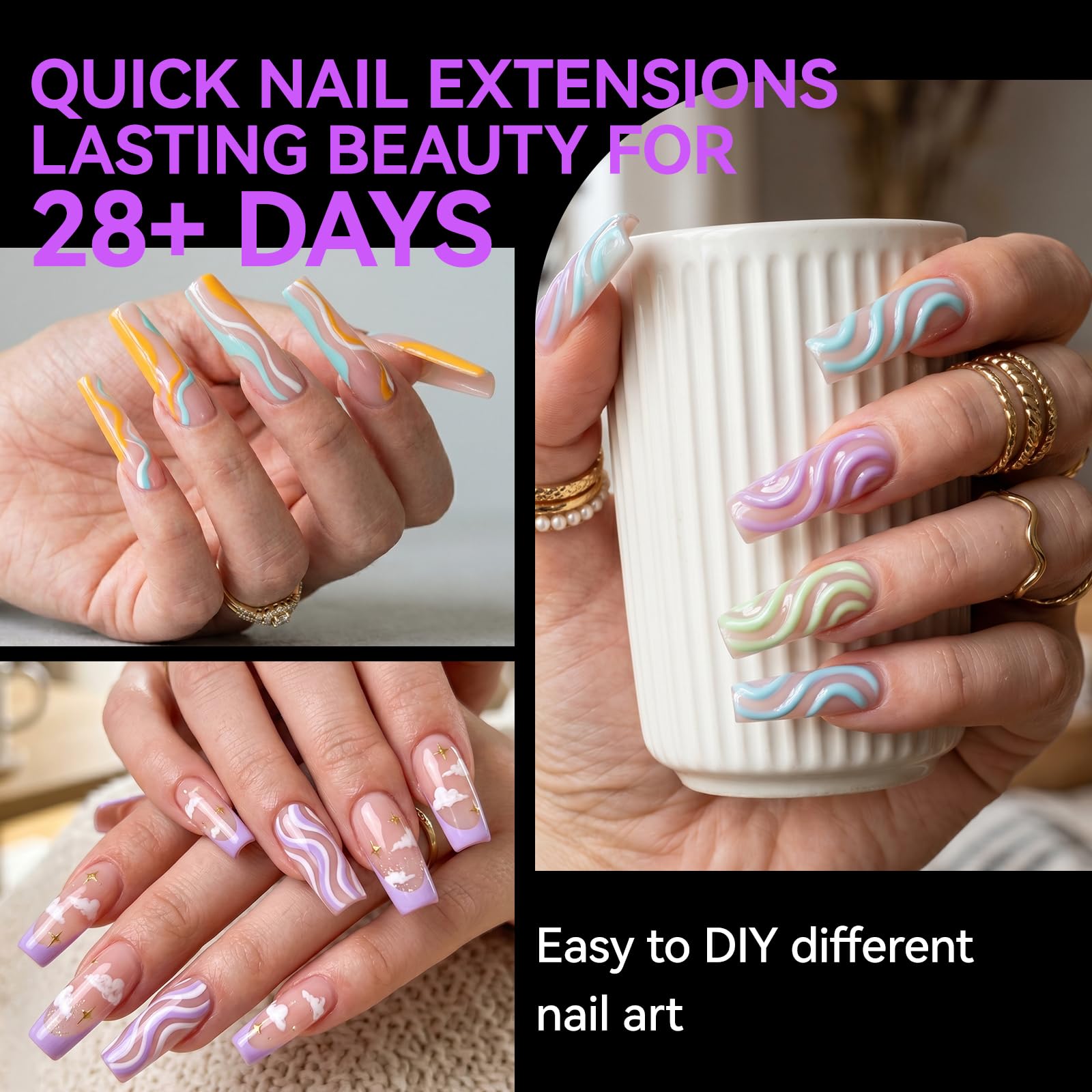 gelike ec Nail Tips for Salon: 100Pcs Coffin 3-in-1 Quick French Matte Tips
