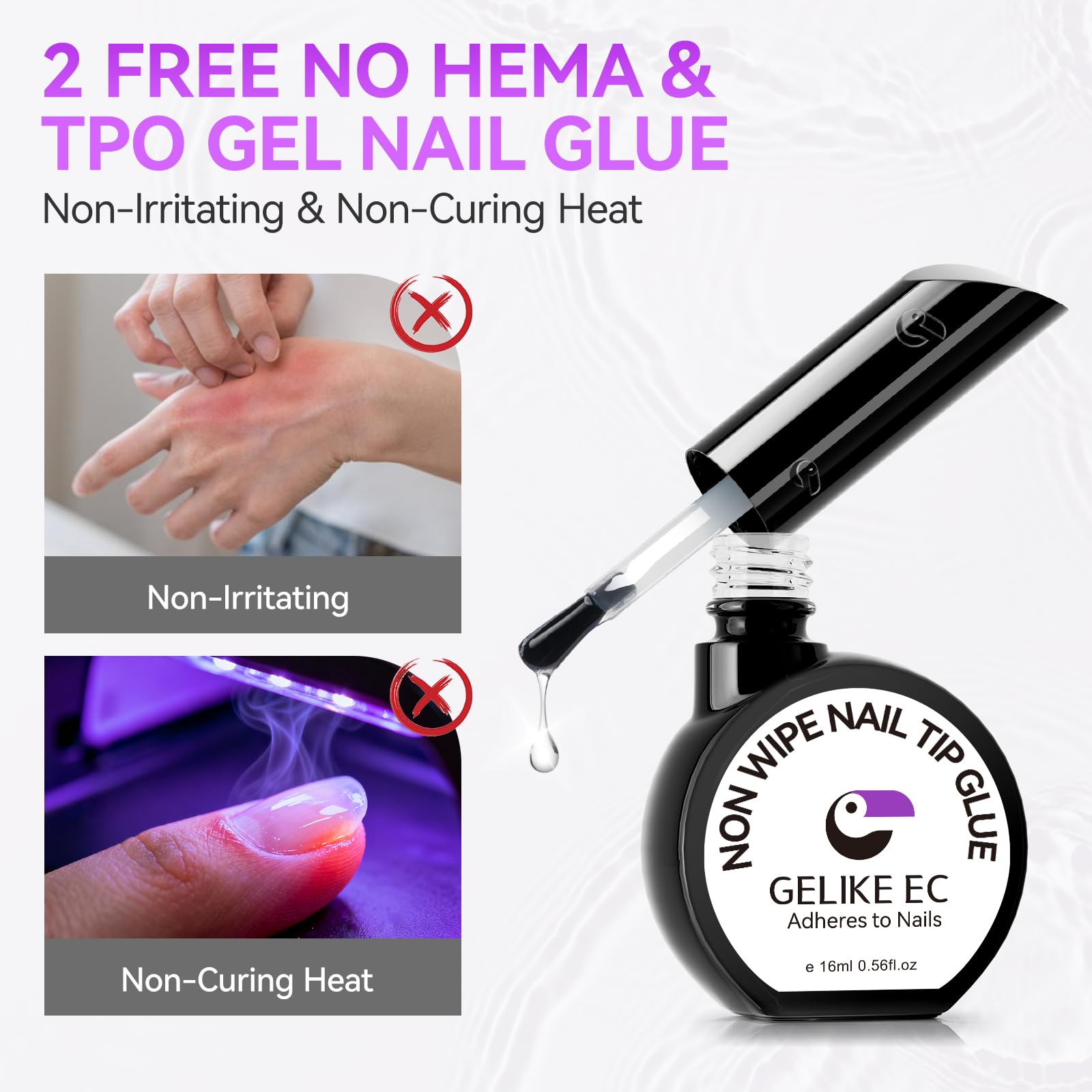 Gelike Gel Nail Glue for Press Ons - No Wipe Strong Nail Glue for Nail Tips