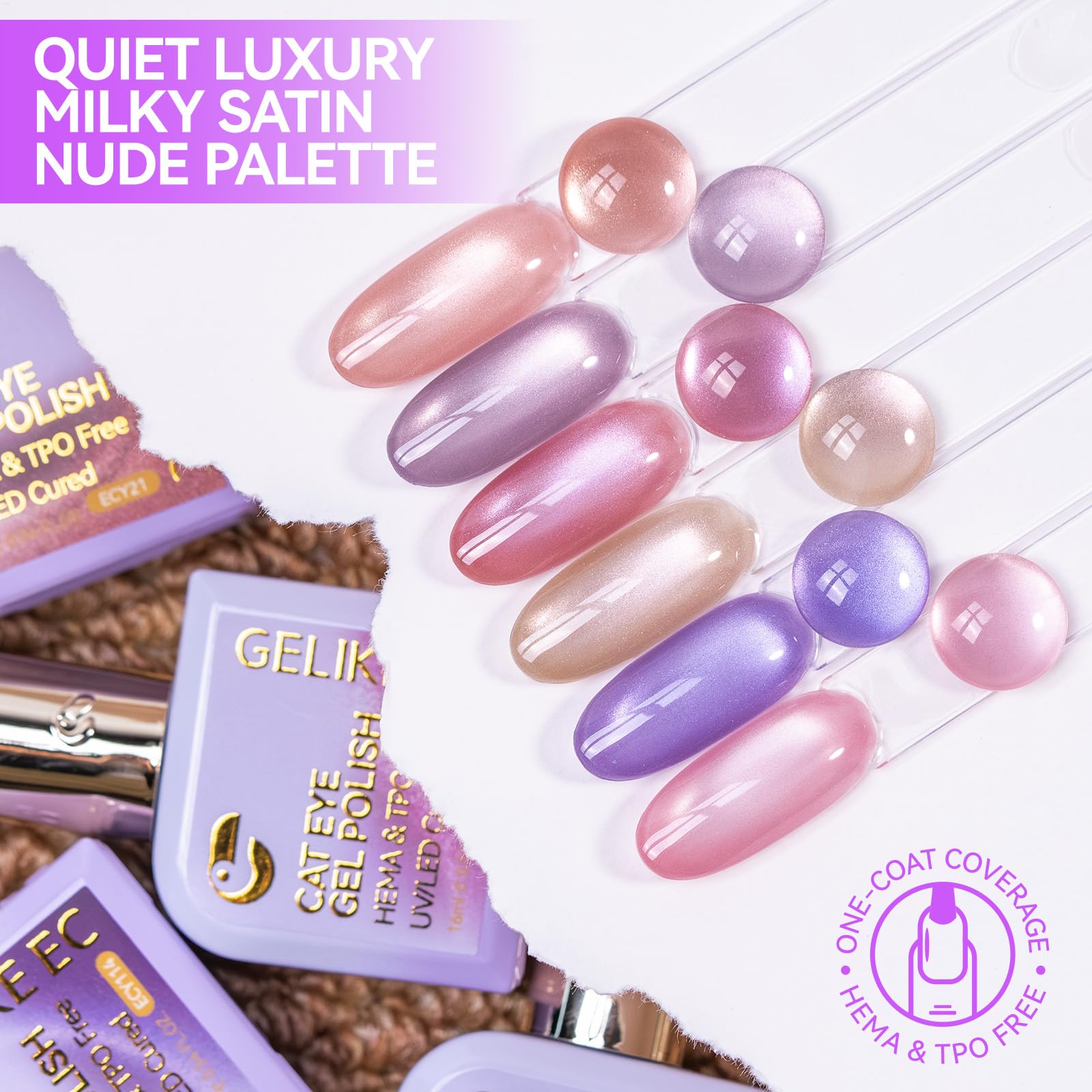 Highly Magnetic Cat Eye Gel Nail Polish Set, 6 Soft Satin Shades, 16ML Each
