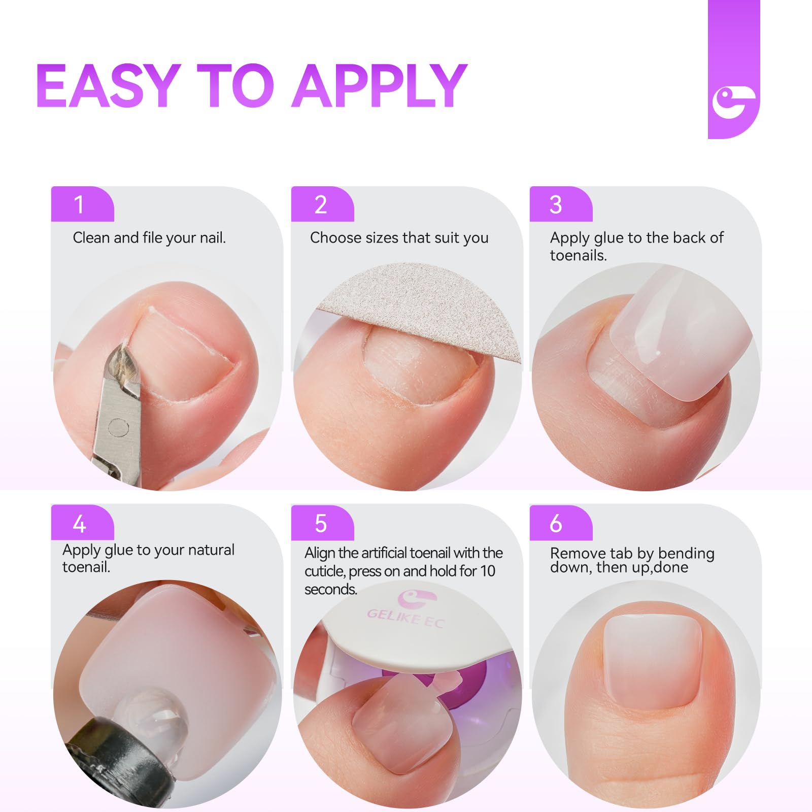 Gelike Ec Press on Toenails for Wide Beds: 240 Pcs Blush Pink Ombre French