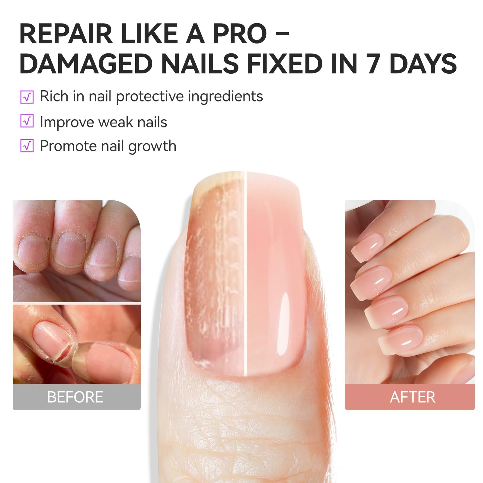 Protein Nail Strengthener and Growth Polish: Nail Hardener for Weak Nails