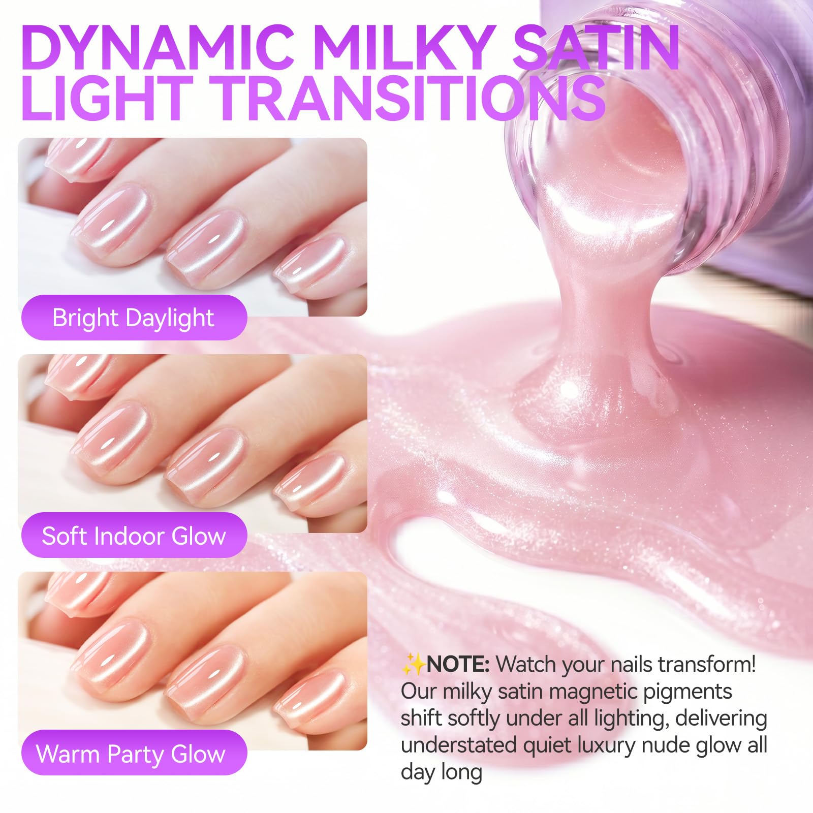 Highly Magnetic Cat Eye Gel Nail Polish Set, 6 Soft Satin Shades, 16ML Each