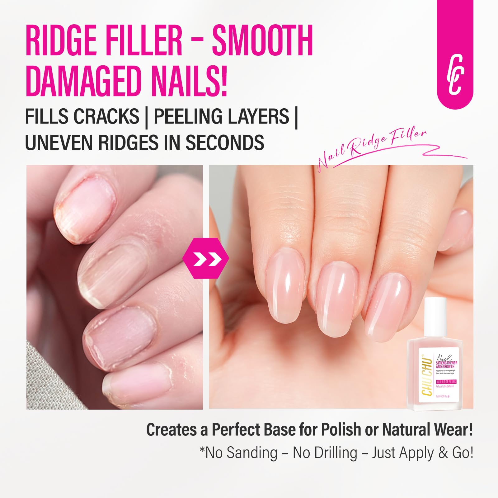 Nail Repair for Women: 8 in 1 Soft Pink Nail Hardener Strengthener