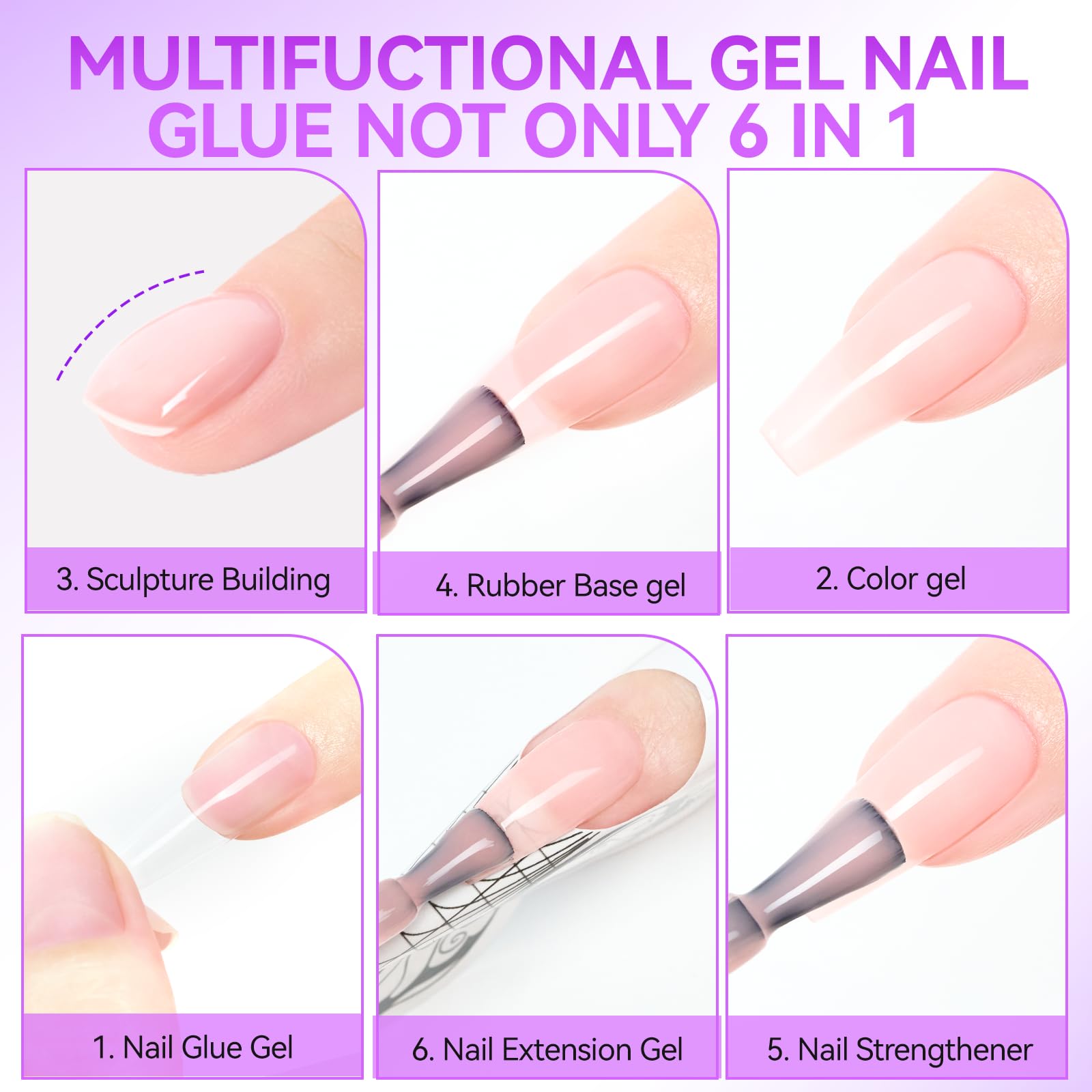 Gelike EC 6-in-2 Jelly Builder Gel Nail Glue: Nude Pink UV Rubber Base Gel for Apex Building & Short Extension – Extra Strong Adhesive for Press On & Acrylic Nail Tips for Home DIY Girl Gift