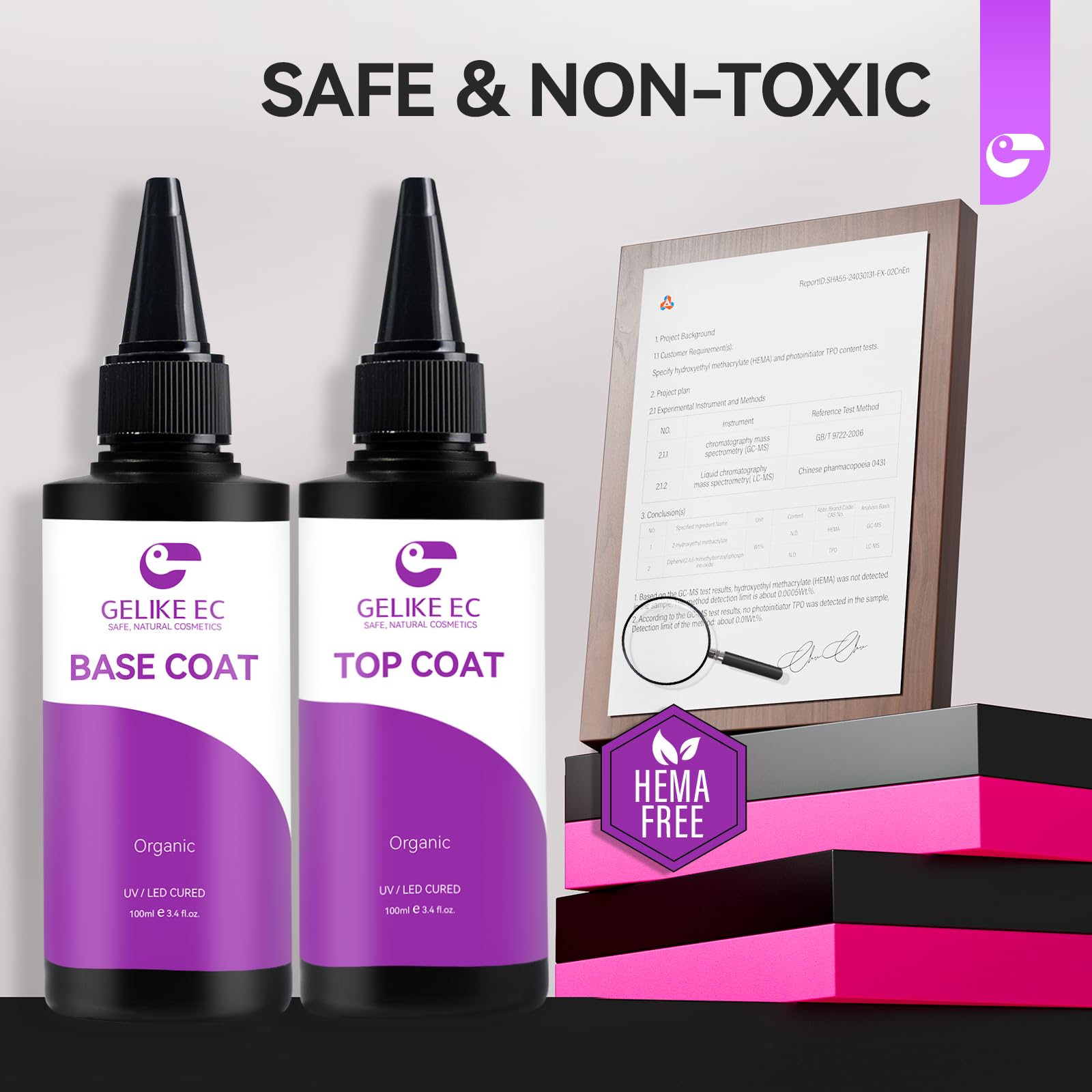 gelike ec Base Gel & Top Coat Set 2 x 100ml HEMA-Free Salon Refill Duo Kit