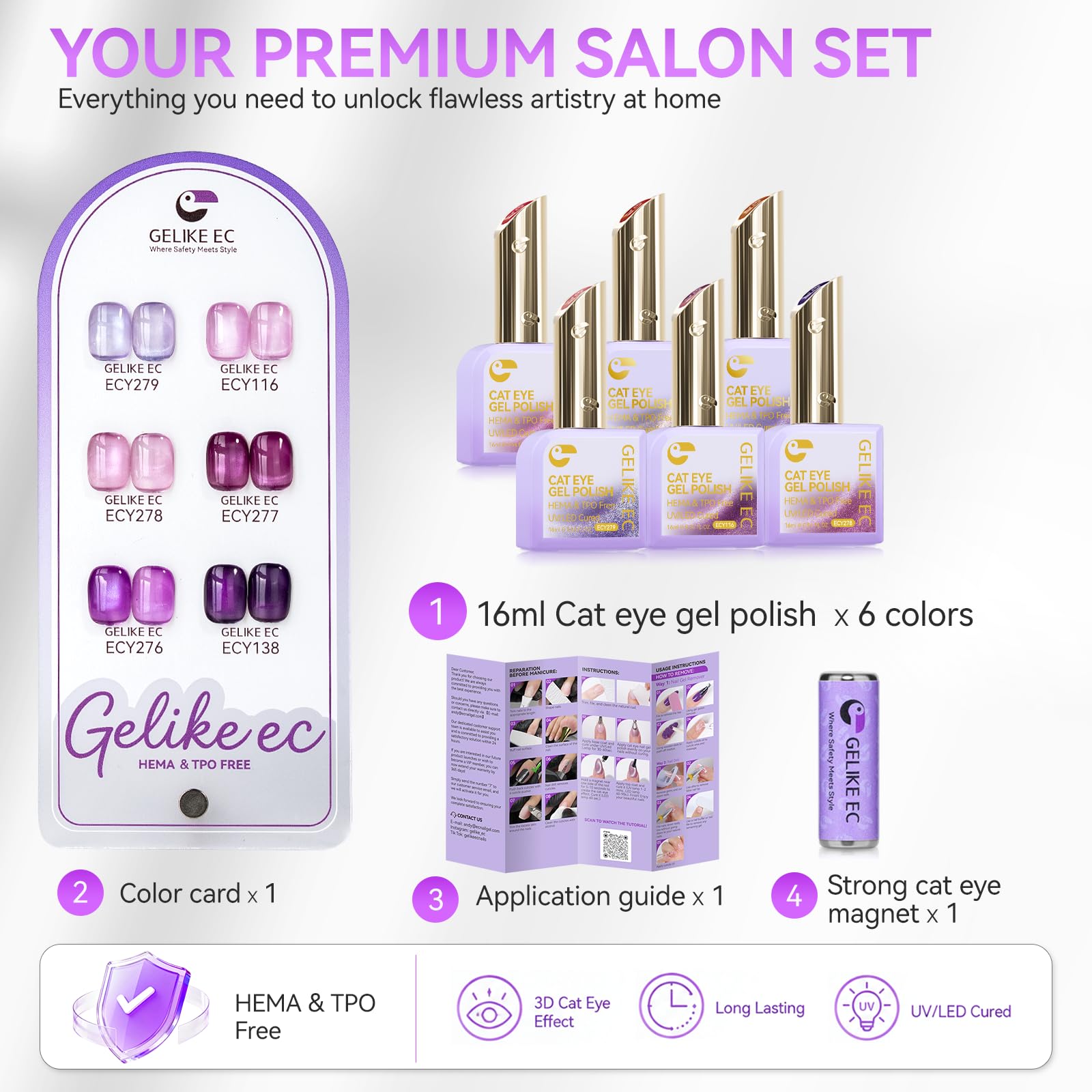 Strong Magnetic Effects Cat Eye Gel Nail Polish Kit, Easy Use in Seconds