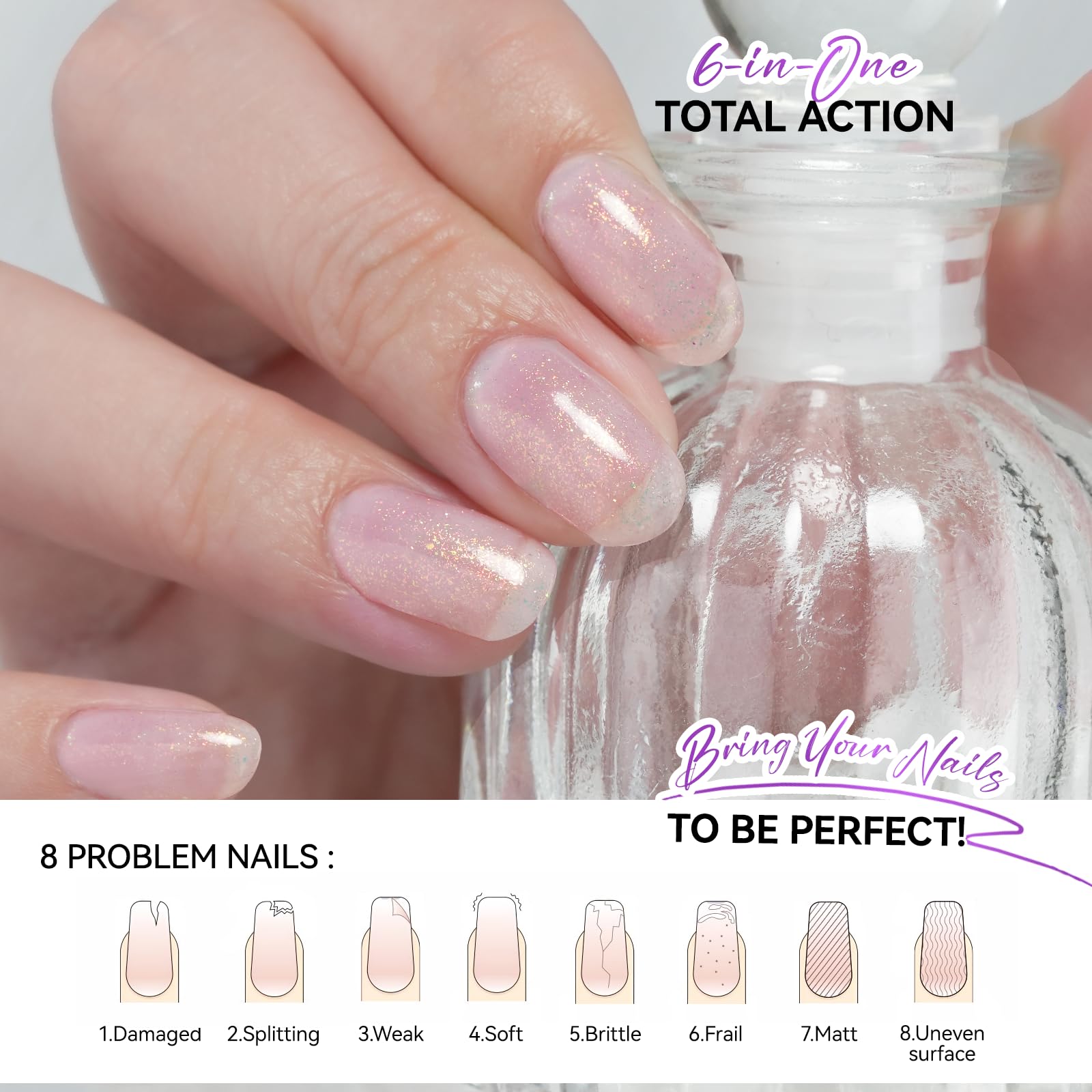 gelike ec Nail Hardener Strengthener Polish: Glitter Pearl for Weak Nails