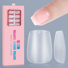 XXS Short Coffin Nail Tips 300PCS Clear Nail Tip Kit for Soak Off Nail Extension, Pre-Buff PMMA Soft Gel Nail Tips Break Resistant Full Cover Gel Nail Tip 15 Sizes-XXS COFFIN