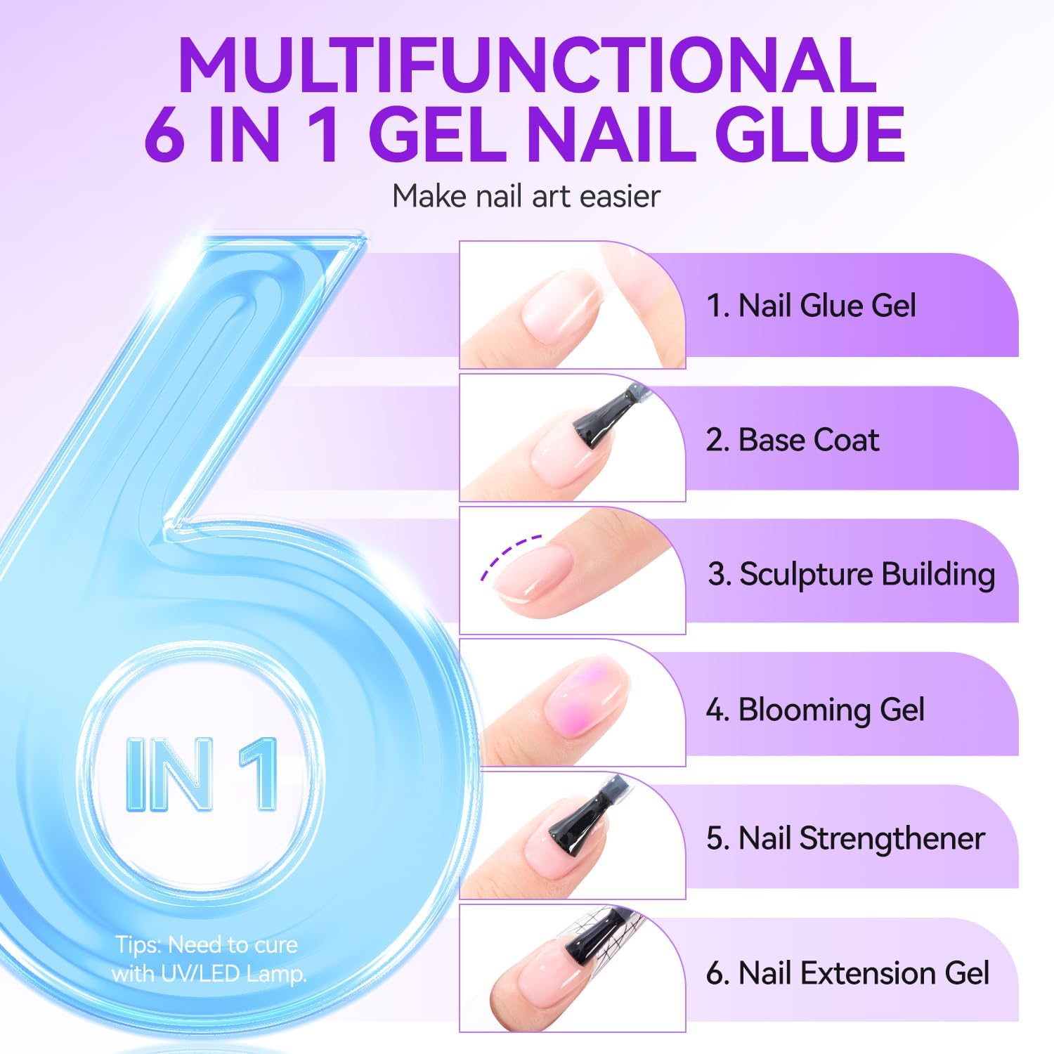 Gelike Gel Nail Glue for Press Ons - Strong UV Nail Glue for Nail Tips