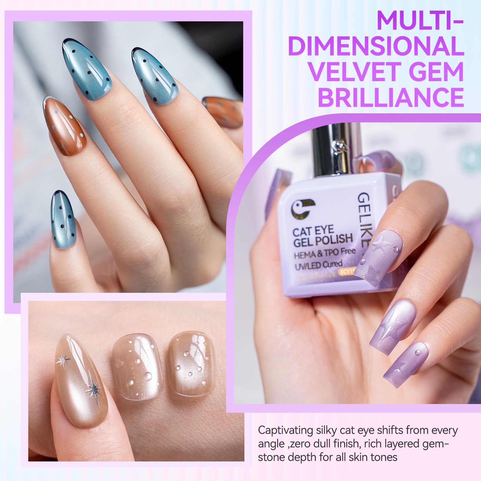 Cat Eye Gel Polish Set: Intense Magnetic Pull Creates Silky Glow in 1 Sec