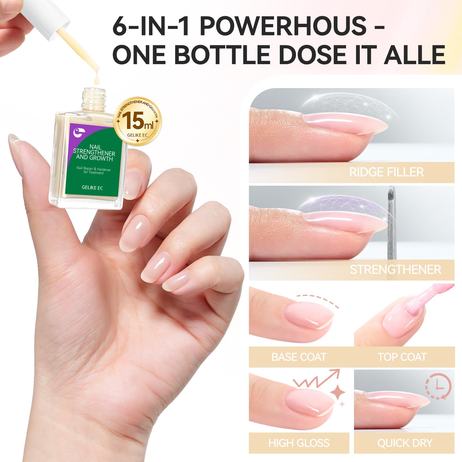 gelike ec Nail Hardener and Strengthener Polish:Ridge Filler for Weak Nails