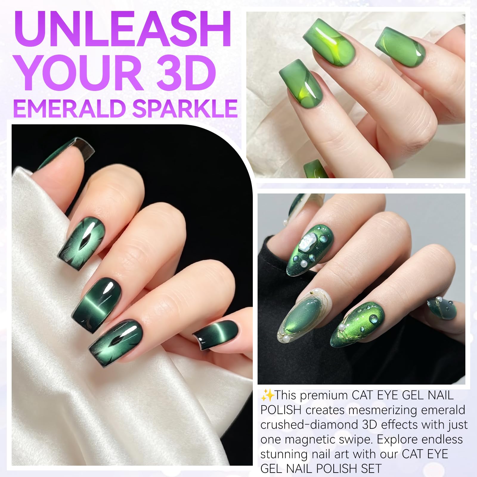 gelike ec Cat eye Gel Polish Set Green Colors Rich Shimmer for Nail Tech