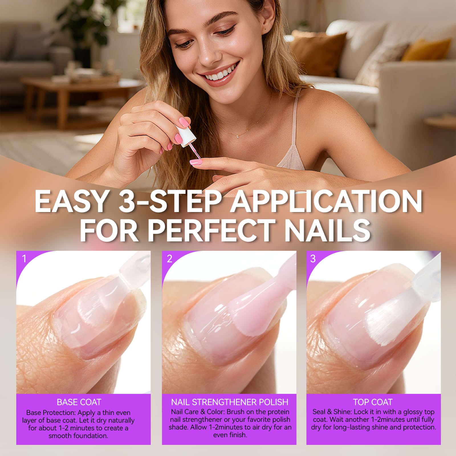 Gelike EC Top and Base Coat for Women:Quick Dry Nail Polish for Weak Nails