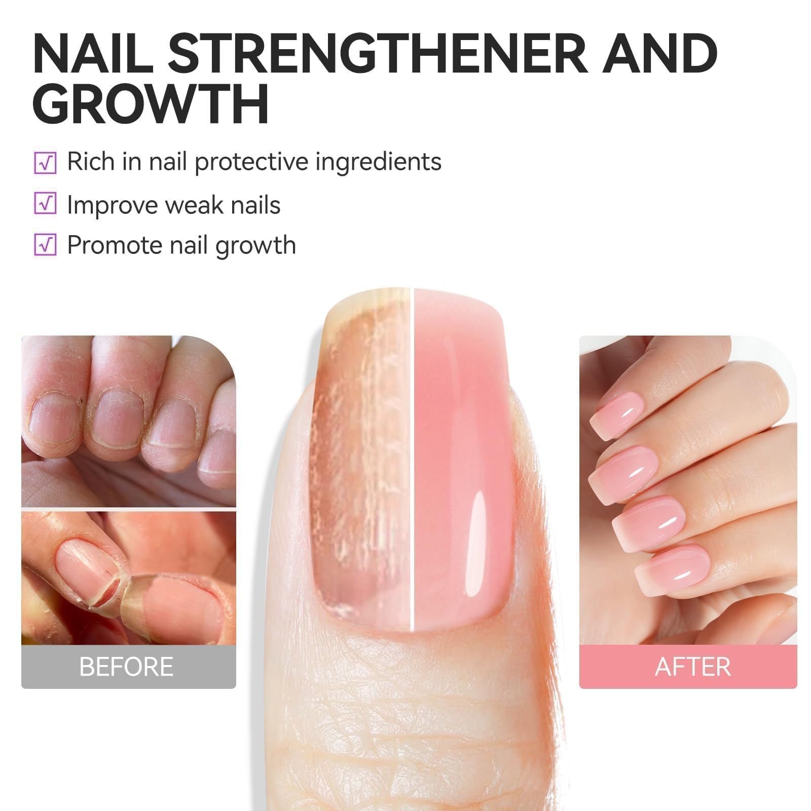 Nail Strengthener Protein for Damaged Nails: 6 in 1 Nail Hardener for Women