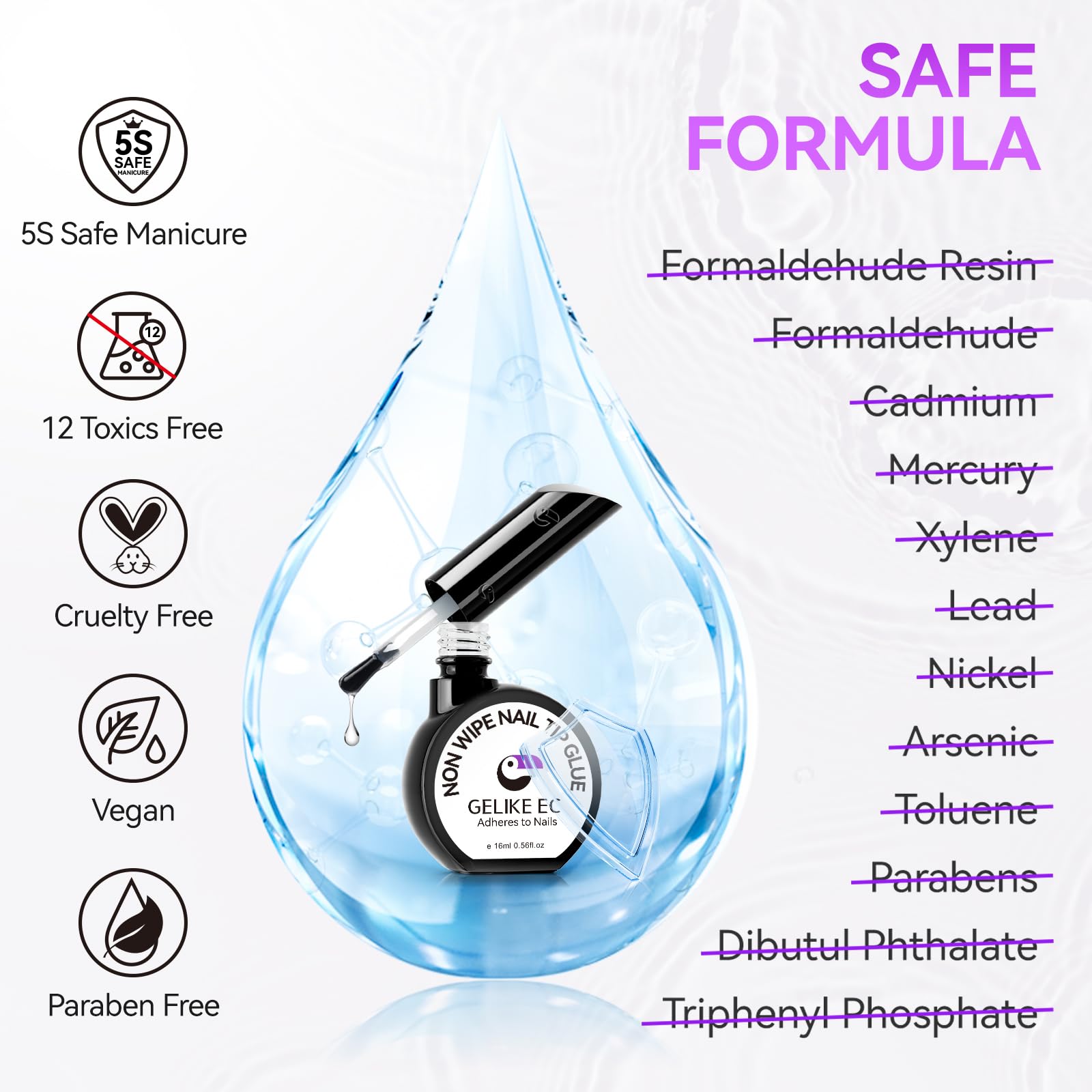 Gelike Gel Nail Glue for Press Ons - No Wipe Strong Nail Glue for Nail Tips