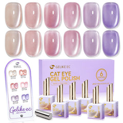Highly Magnetic Cat Eye Gel Nail Polish Set, 6 Soft Satin Shades, 16ML Each