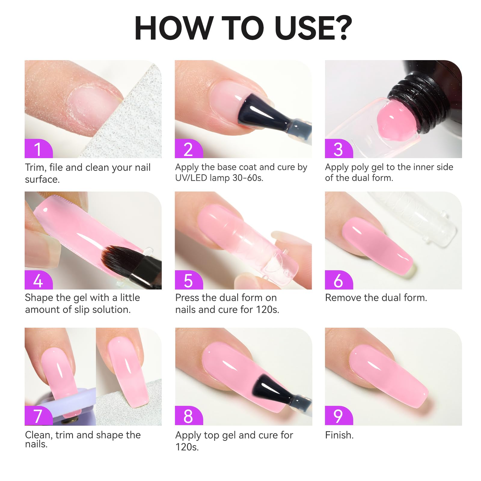 Gelike ec Poly Gel Nail Forms,4Style Easy Dual Forms for Nail Extension