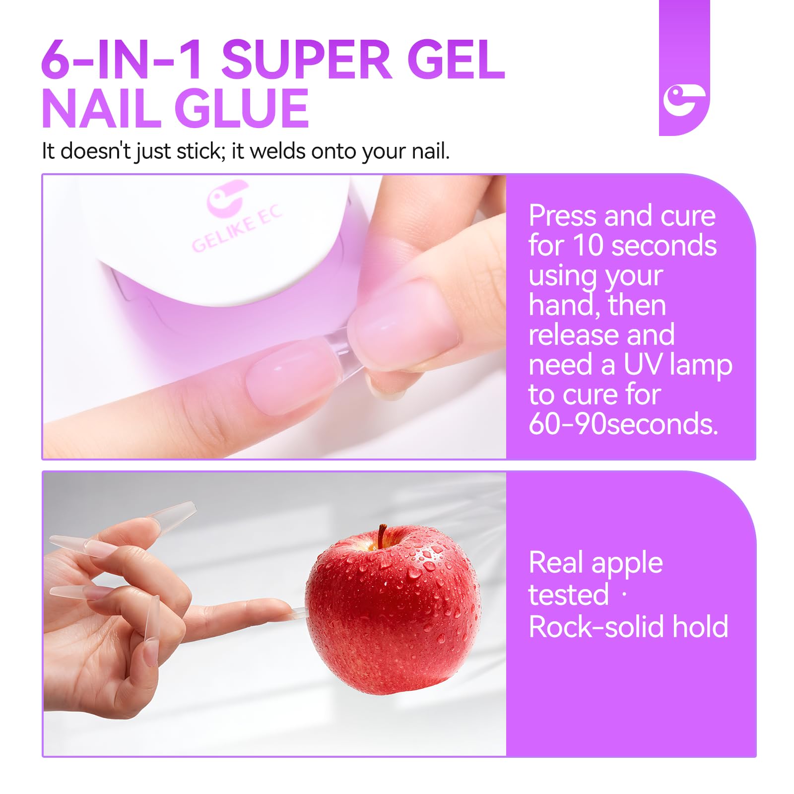 Gelike EC 6 in 1 Nail Glue Gel: 2 Pcs Gel Nail Glue for Press on Nails