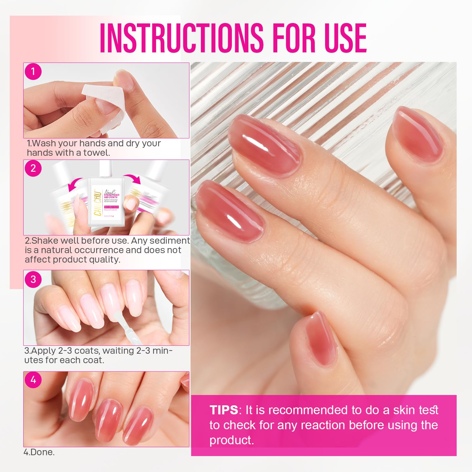 Nail Repair for Women: 8 in 1 Coral Red Nail Hardener Strengthener