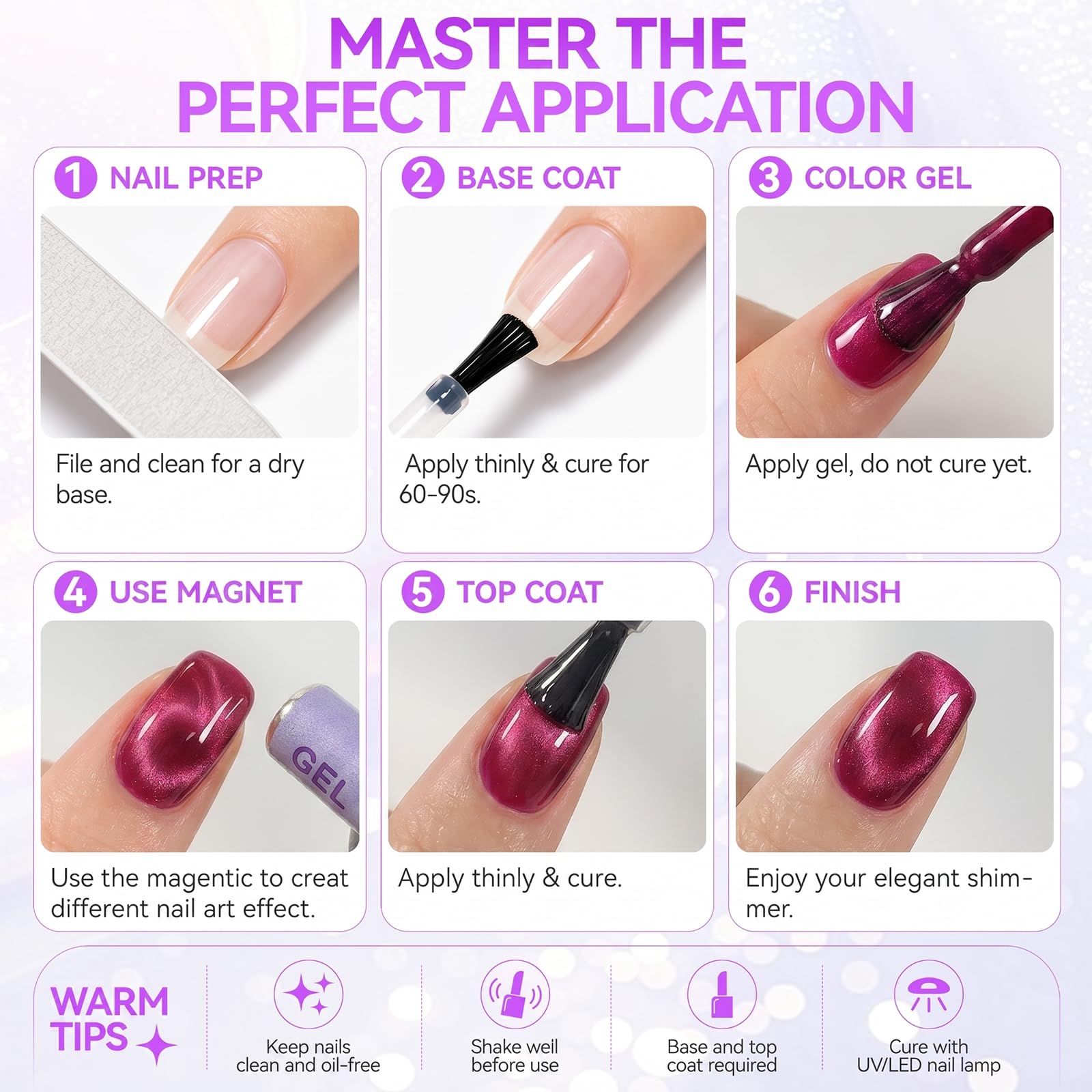 gelike ec Pink Cat Eye Gel Nail Polish Set, 6 Pretty Pink Gel Colors, 16ml