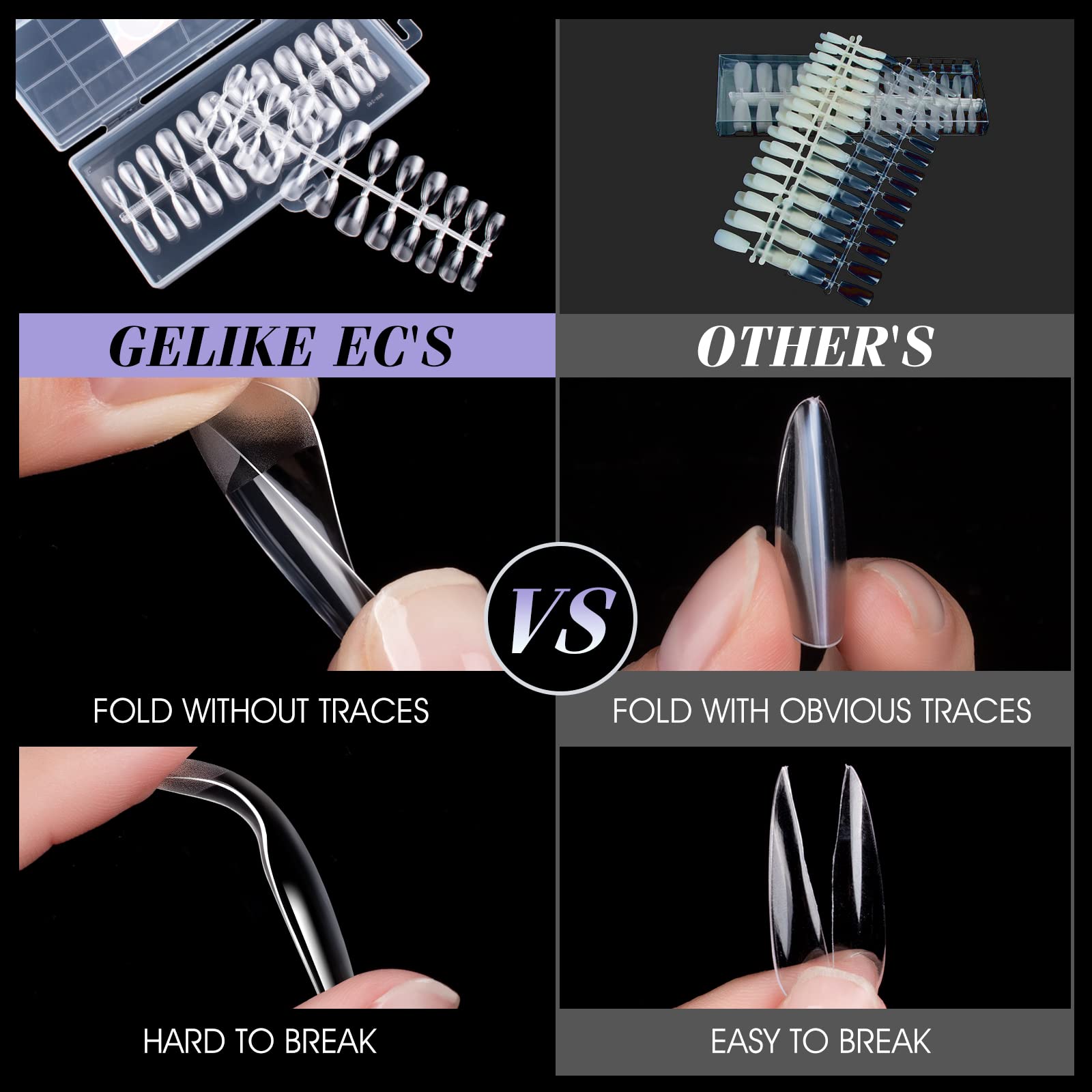 Gelike ec Short Almond Nail Tips: Pre-Etched Cover Acrylic Fake Nails