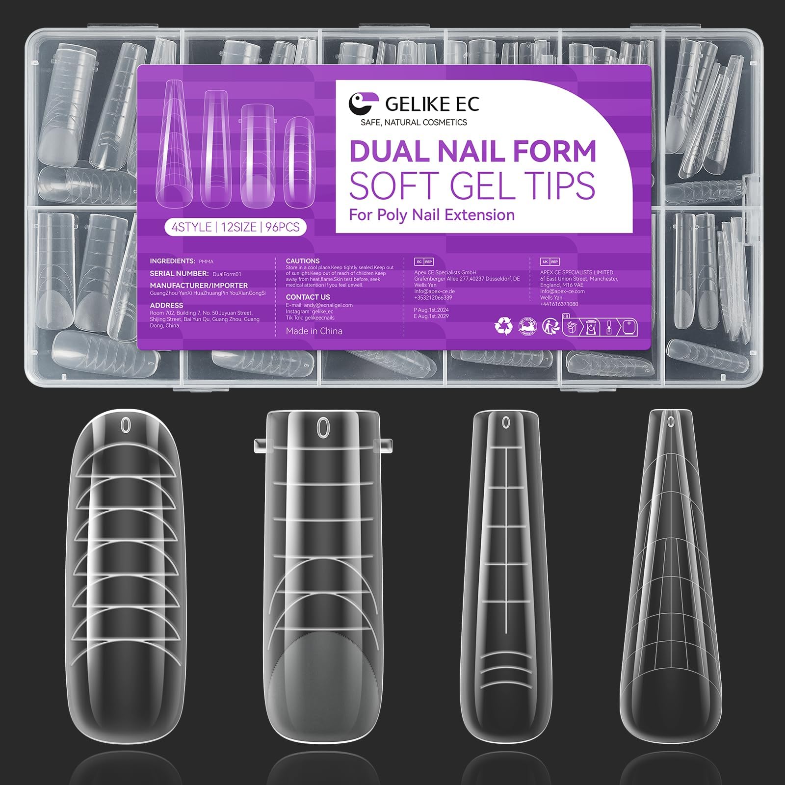 Gelike ec Poly Gel Nail Forms,4Style Easy Dual Forms for Nail Extension