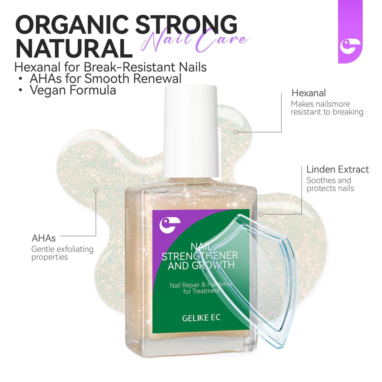 gelike ec Nail Hardener Strengthener Polish: Glitter Pearl for Weak Nails