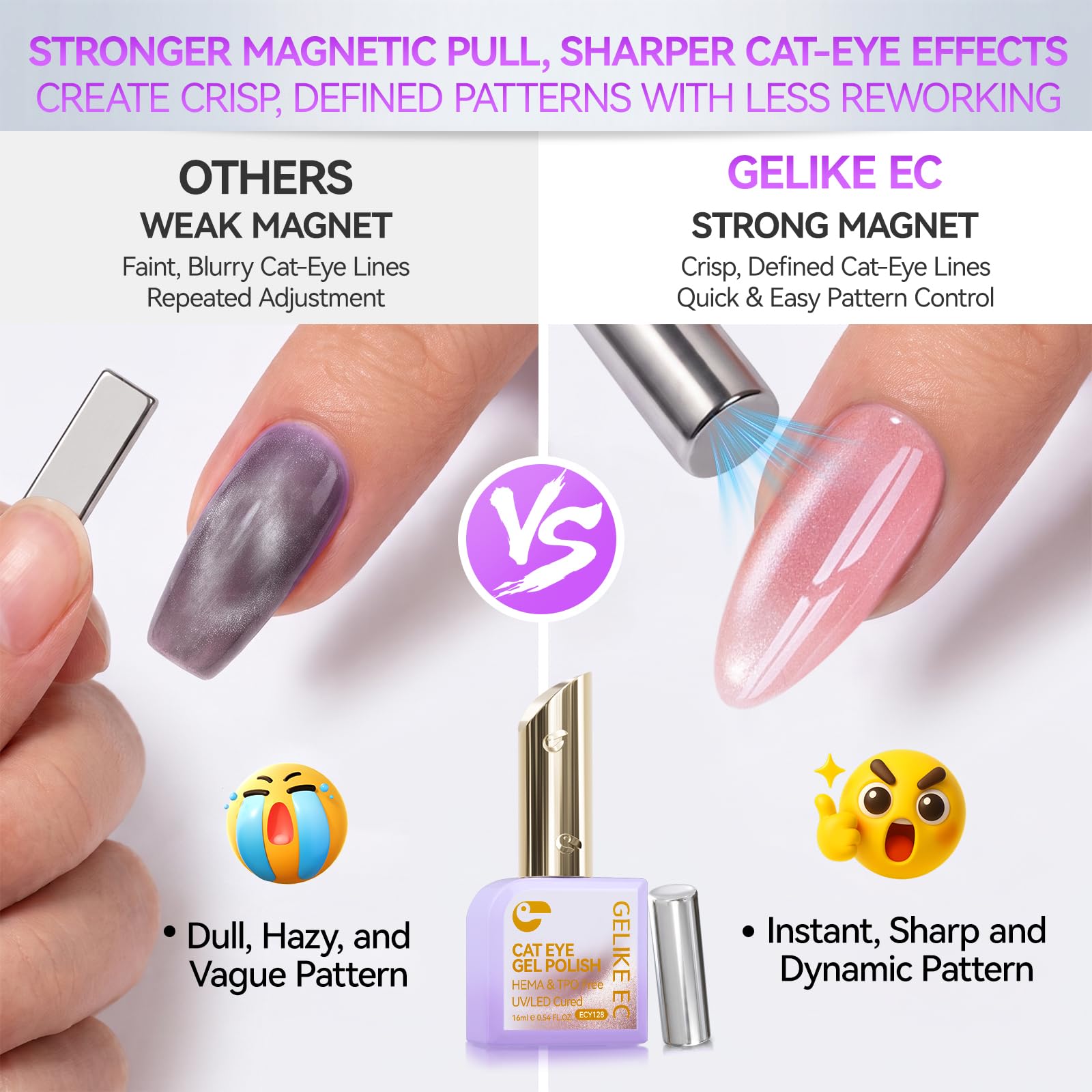Highly Magnetic Cat Eye Gel Nail Polish Set, 6 Soft Satin Shades, 16ML Each